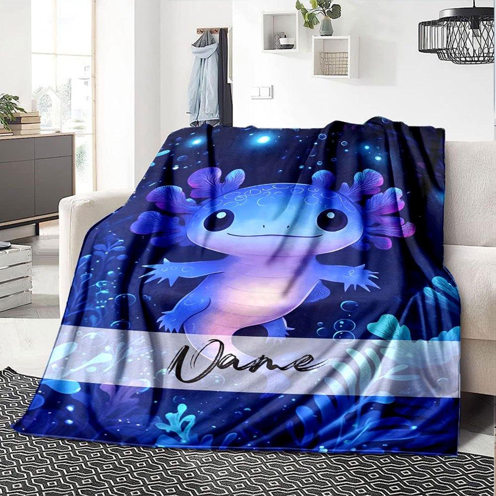 Underwater Axolotl Home Customize Your Name Blankets Soft And Cozy Lightweight For All Seasons Perfect For Picnics Sofa Office Bed Living Room Ideal