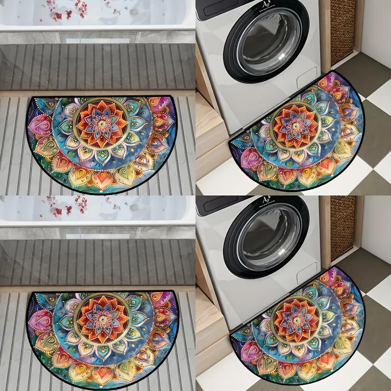 Colorful Ethnic Style Flower Semi-Circular Carpet Soft Non-Slip Decorative Mat 2D Print Aesthetic Rug for Bedroom Balcony Entrance