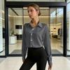 Dame Kontor Bluse Bodystocking Top Knaplukning Rever Langærmet Én Del Arbejdsskjorte Afslappet Løstsiddende Business Toppe