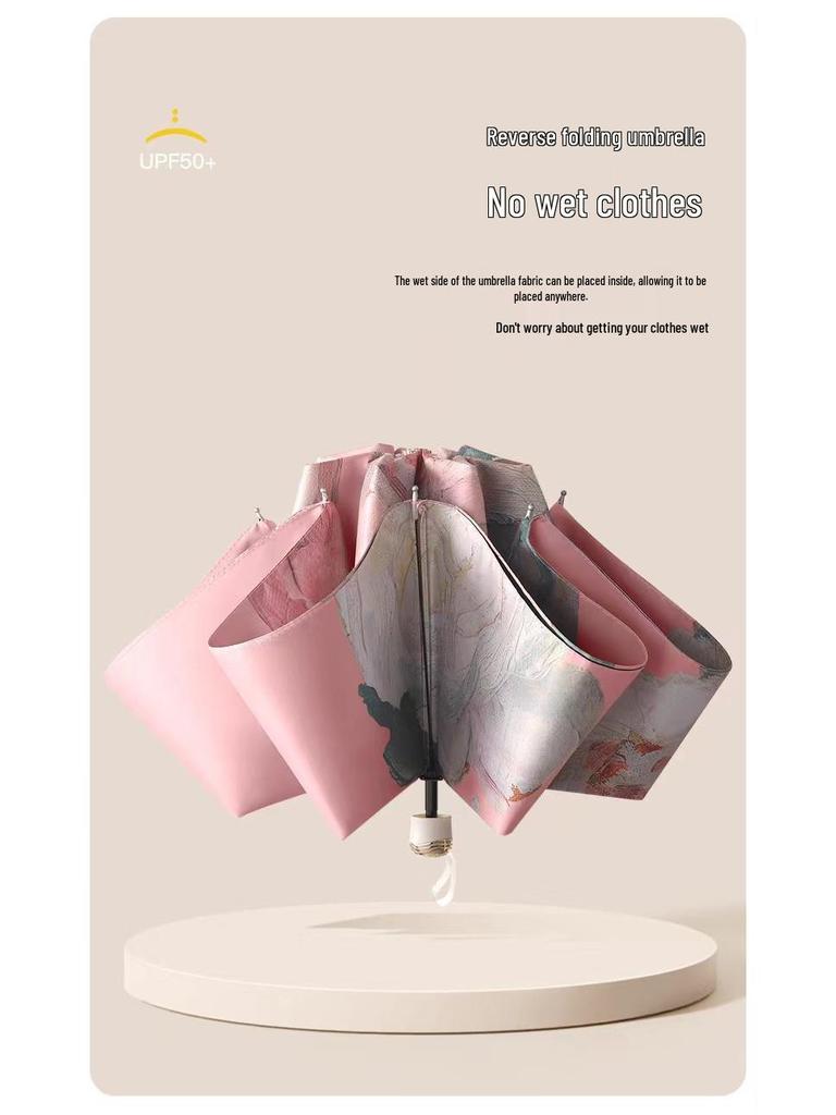 Dual-Use Three-Fold Black Glue UV Protection Oil Painting Umbrella