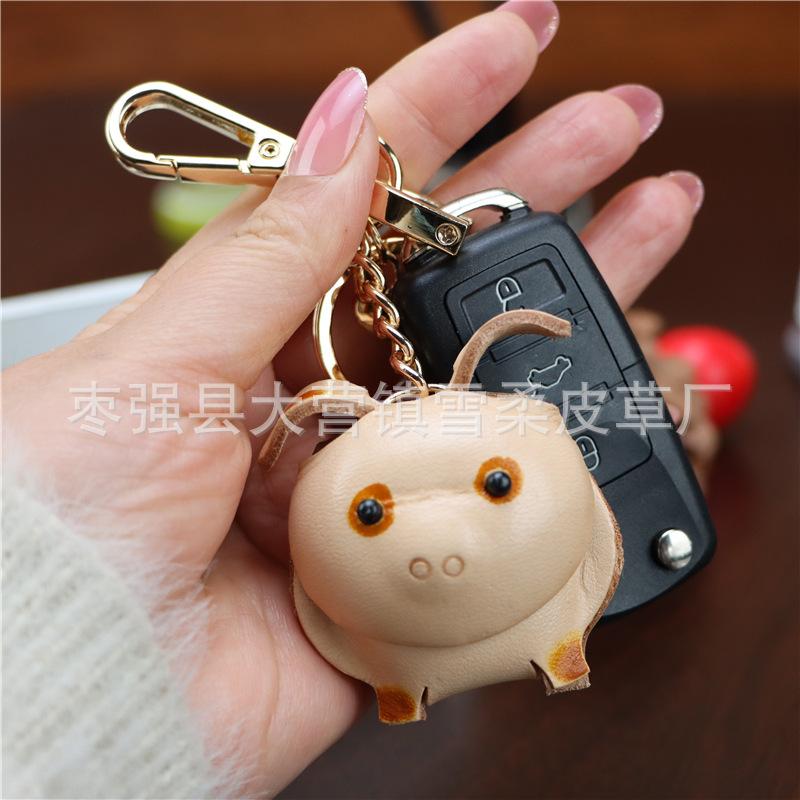 The First Layer Of Cowhide Piggy Pendant, Car Keychain, Leather Rope, Bag, Pendant, Accessories, Zodiac Gifts.