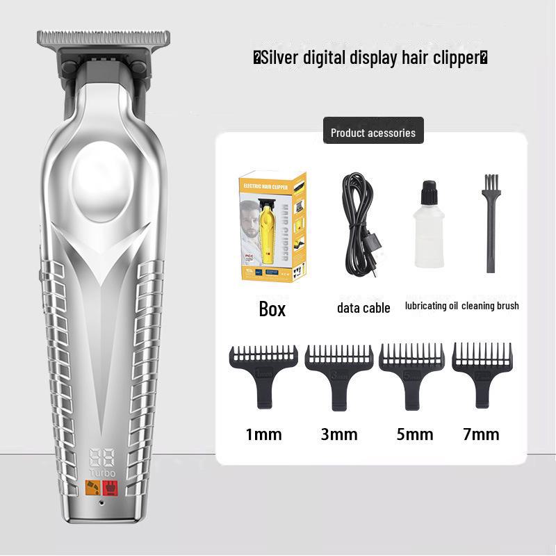 

Аккумуляторные электрические машинки для стрижки волос для мужчин с цифровым дисплеем, идеально подходят для карвинга и профессионального использования в салонах красоты. YYT-636 Digital display серебряный