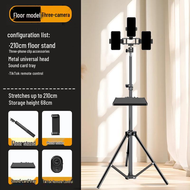 2025 Multi-Angle Phone Livestream Stand with Sound Card Tray & Tripod Support