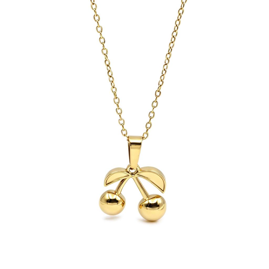18K Gold Plated Stainless Steel Cherry Pendant Necklace for Women - Light Luxury Clavicle Chain