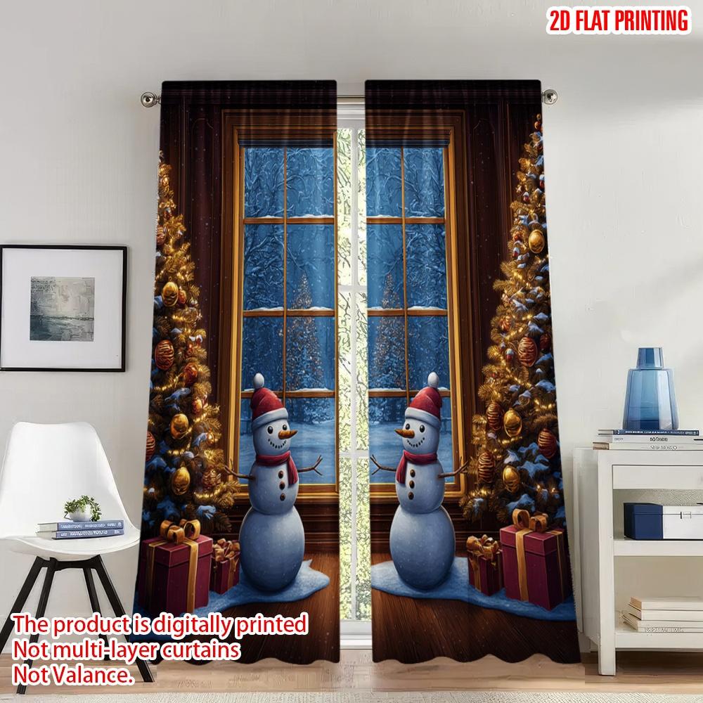 

2pcs 2D flat printing Happy Christmas Party Curtains Christmas Snowmen Holiday Gifts Digital Printed Polyester Drapes Party & 100*130 Rod Pocket 1pcs