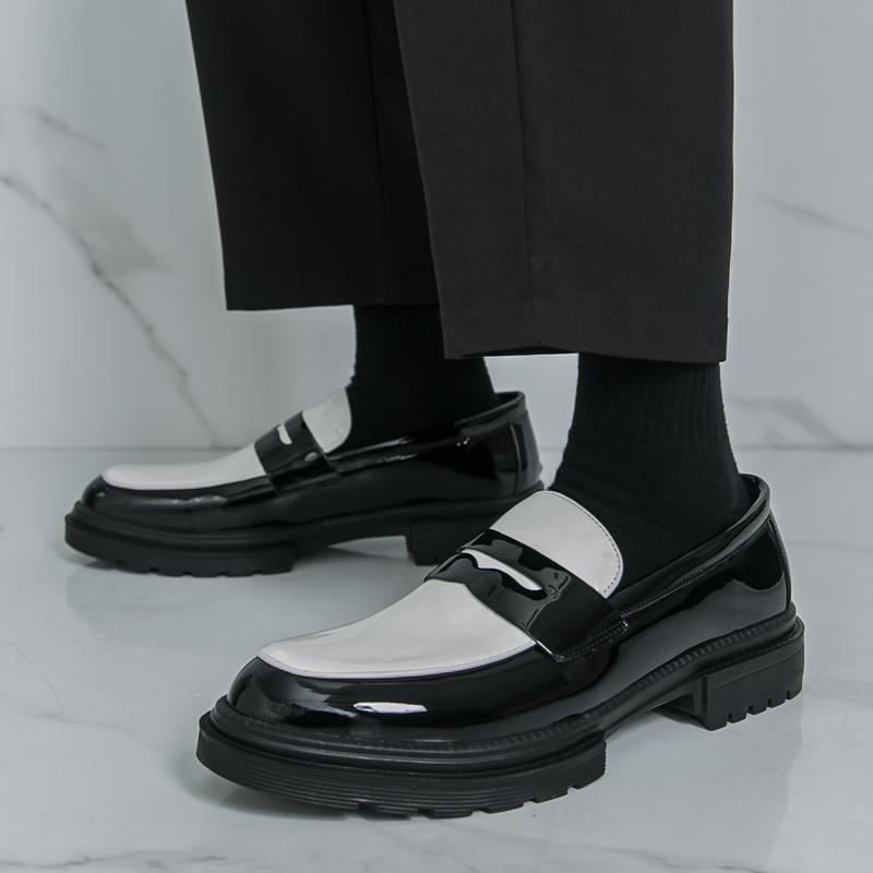 Ανδρικά Μοκασίνια Μαύρα Λευκά Πλατφόρμα Ύψους Δερμάτινα Παπούτσια Χοντρή Σόλα Επίσημα Επαγγελματικά Παπούτσια Γάμου Χορού Μεγάλο Μέγεθος
