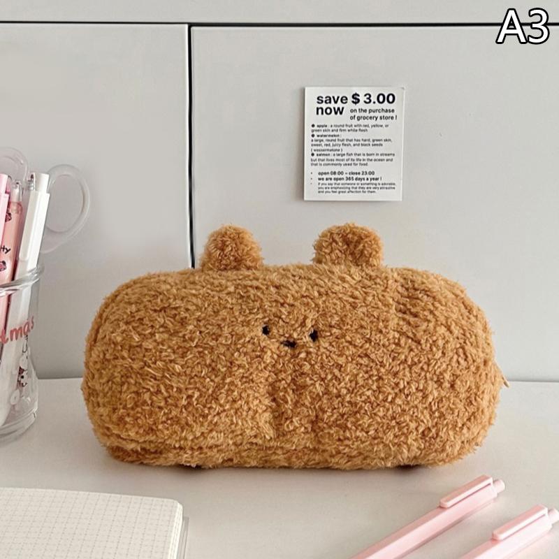 Kawaii Milk Cat Plush Pouch Pencil Case Cute Zipper Fluffy Large Capacity Pencil Bag School Stationery Storage Bag Supplies
