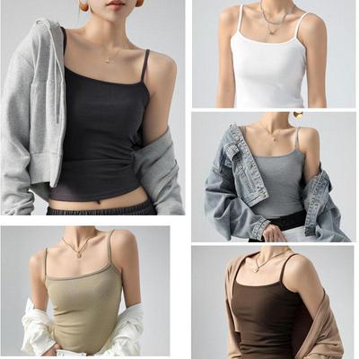 Summer Basic Tanks Spaghetti Strap Camis Solid Stretch Tops for Women Sleeveless Slim Fit Basic Solid Knitted Camisole