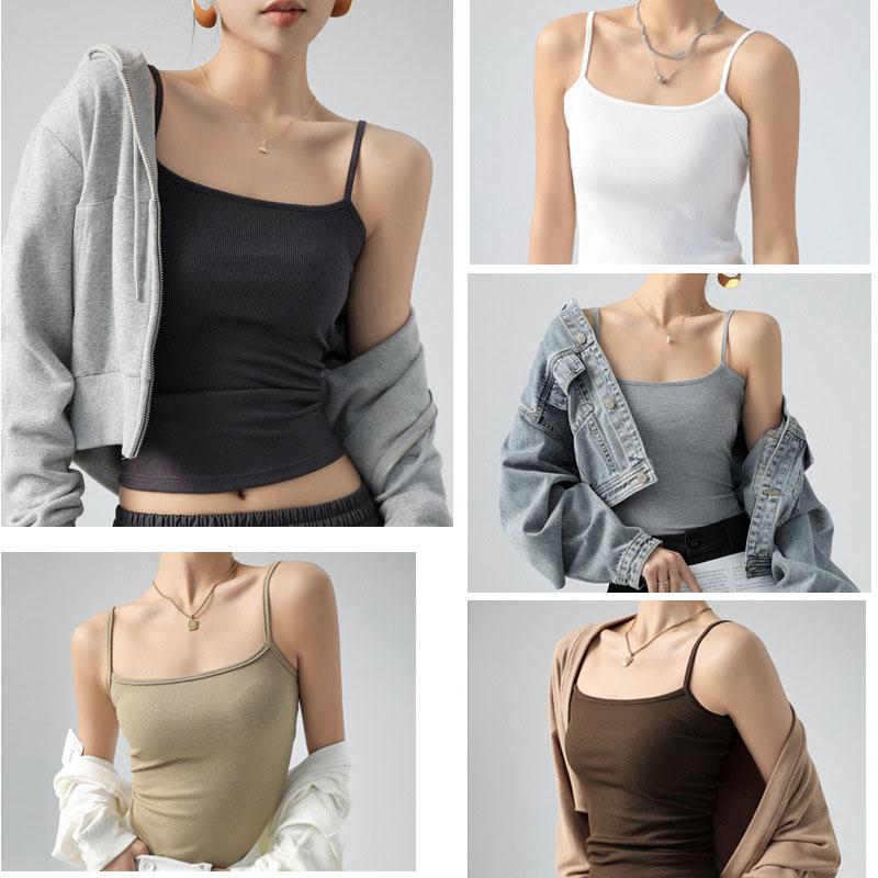 Summer Basic Tanks Spaghetti Strap Camis Solid Stretch Tops for Women Sleeveless Slim Fit Basic Solid Knitted Camisole