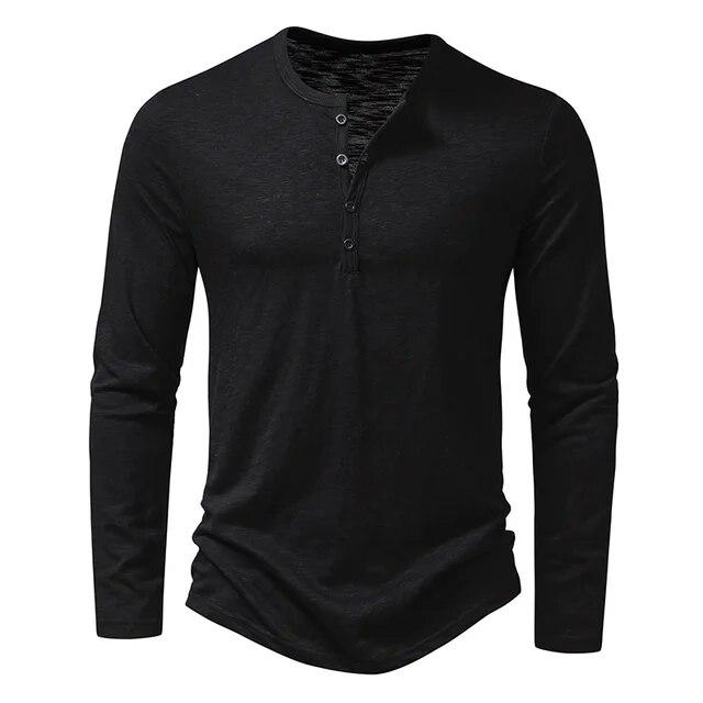 Men's Button Henley Neck Shirt Long Sleeve Casual Button Solid Color T-Shirts