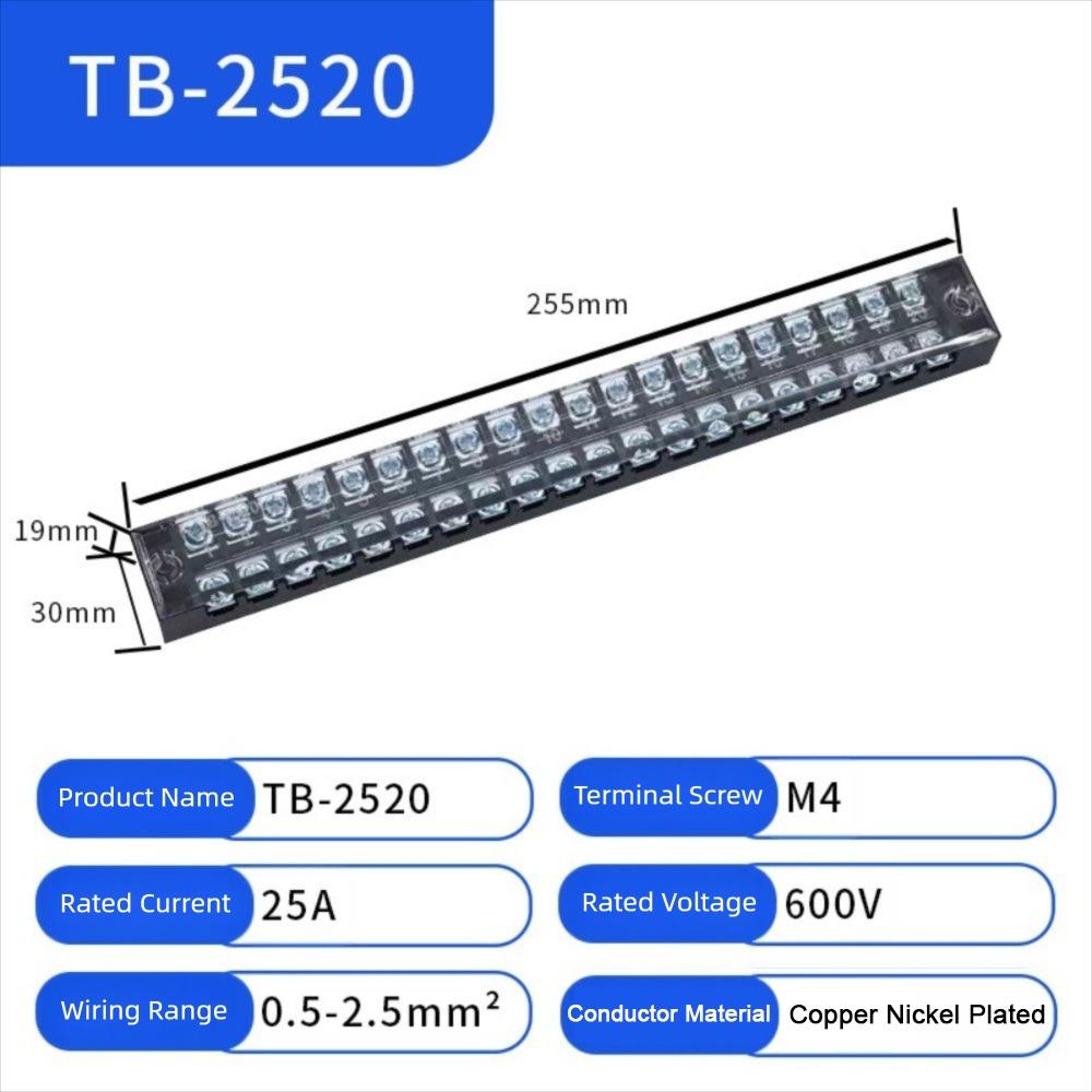 600V Screw Terminal Block 3-20 Positions Fixed Wiring Connector Industrial Wiring