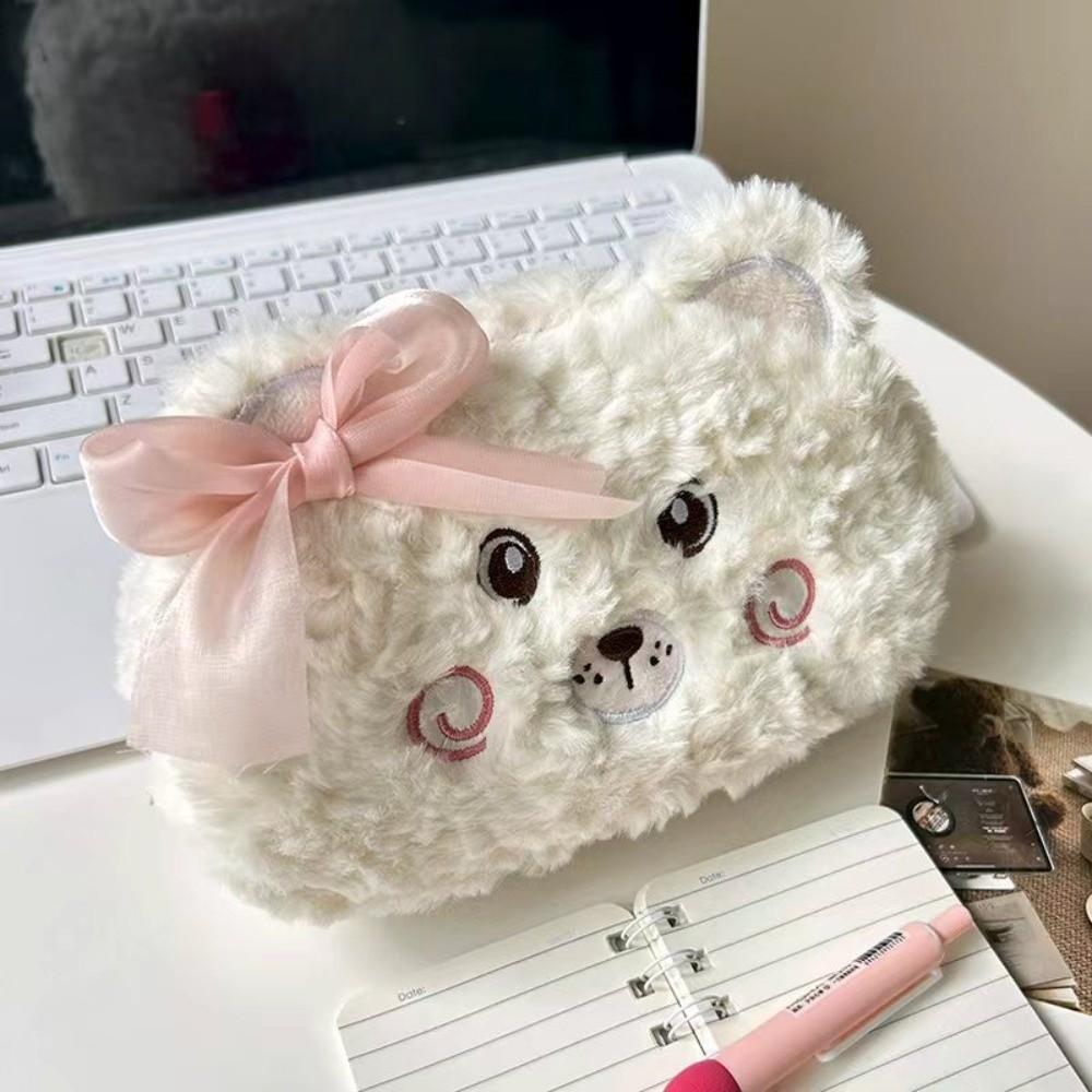 Plush Plush Pencil Case Bear Pencil Pouch Multi-Purpose Fluffy Animal Pen Bag  School Supplies