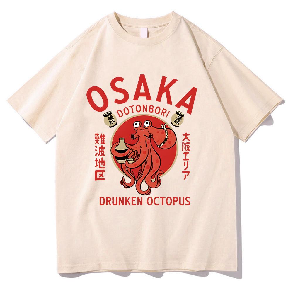 Camisetas Osaka Dotonbori Pulpo Borracho Comida Japonesa Divertidas Algodón Verano Moda Mujer Hombre Tops Vintage Estético