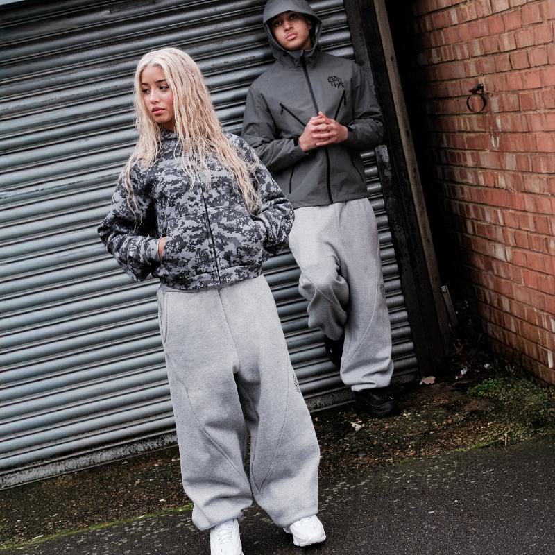 ZYLLO Y2K Trendy Joggers Street Retro Zjednodušené švy Výšivka Logo Unisex Tepláky Hip Hop Harajuku Nadměrný střih Ležérní kalhoty