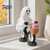 Fun Halloween Collectible Statue Ghost Riding Bicycle Resin Figurine, Spooky Desk Shelf Decor for Creative Party Ornament Home Entryway, Hand-Painted
