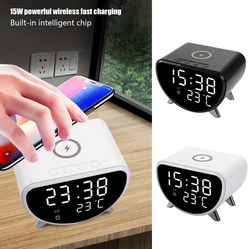 Alarm Clock With Wireless Charging Desk LED Alarm Clock With Temperature Meter Sleep Timer 15W Fast Wireless Charger Station