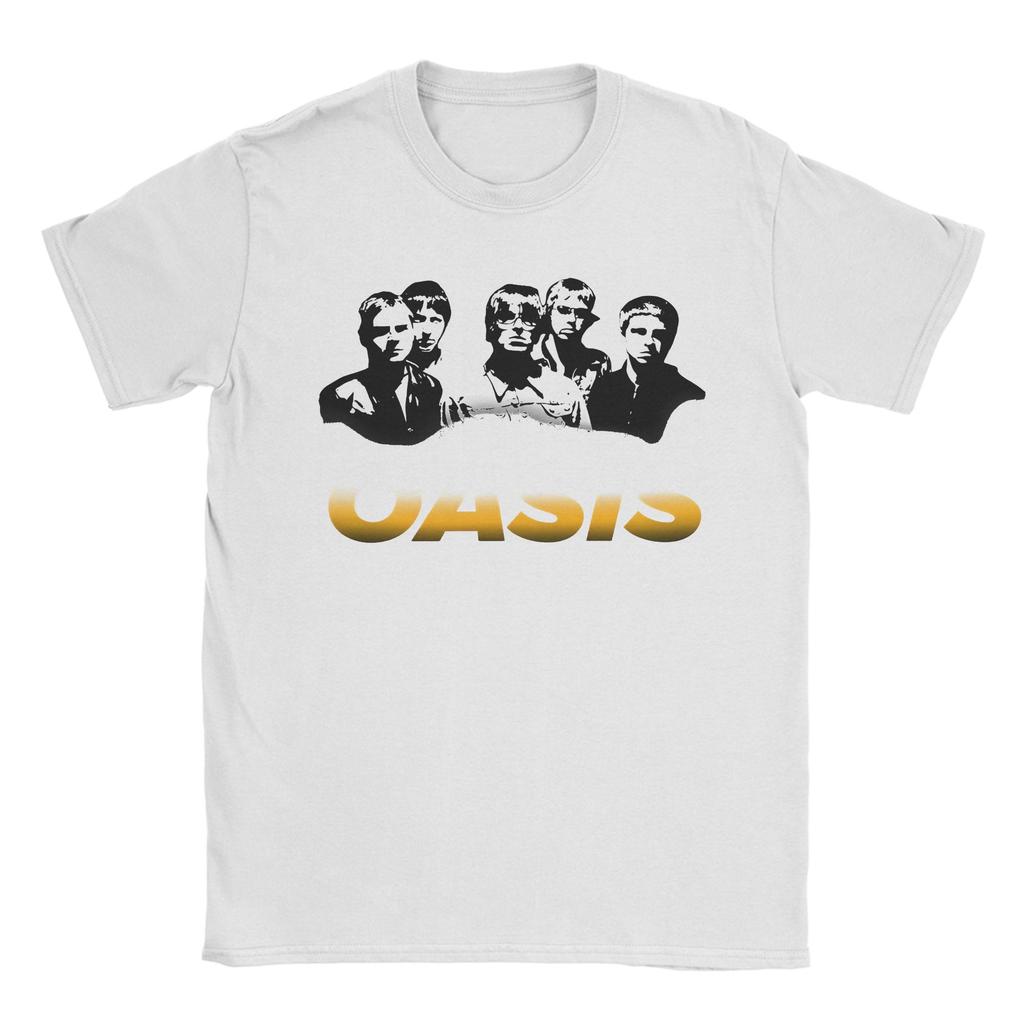 Funny O-Oasis Band Vintage T-Shirt Men 100%Cotton Short Sleeve  Round Neck Summer Clothes
