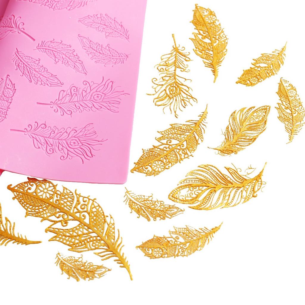 41*27 cm Retro spetsfjäderstruktur Spetsmatta Tårta Desertbordsdekoration Silikonform (slumpmässig färg