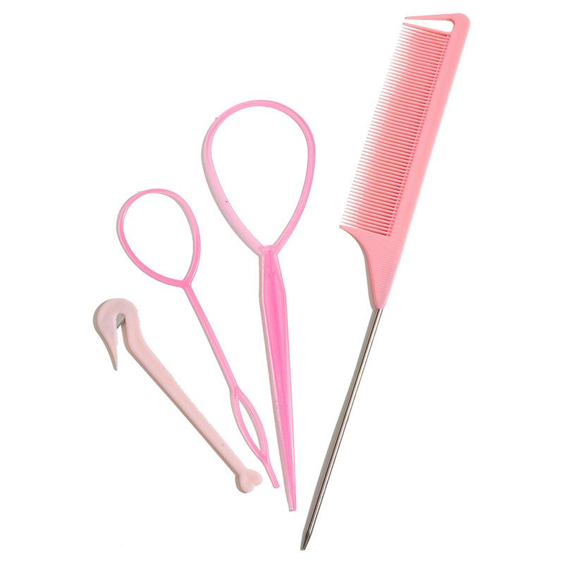 4-teiliges Französisches Flechtwerkzeug-Set Rattenkamm Elastikbandentferner Schere Haarstyling Flechtzubehör Für Frauen Mädchen
