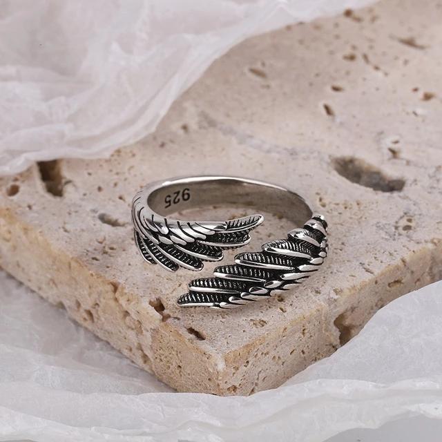 925 Sterlingsilber Ringe Mode Hip Hop Vintage Paare Kreatives Flügeldesign Thai Silber Party Schmuck Geburtstagsgeschenke