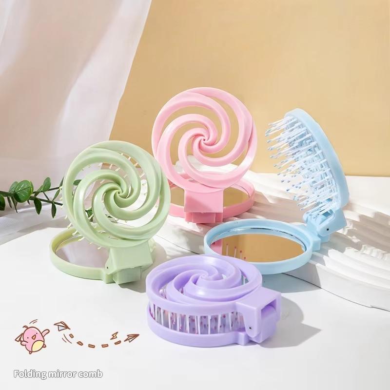 1Pcs Mini Portable Scalp Massage Comb 2 In 1 Foldable Comb With Makeup Mirror For Travel Easy To Carry Great Gifts