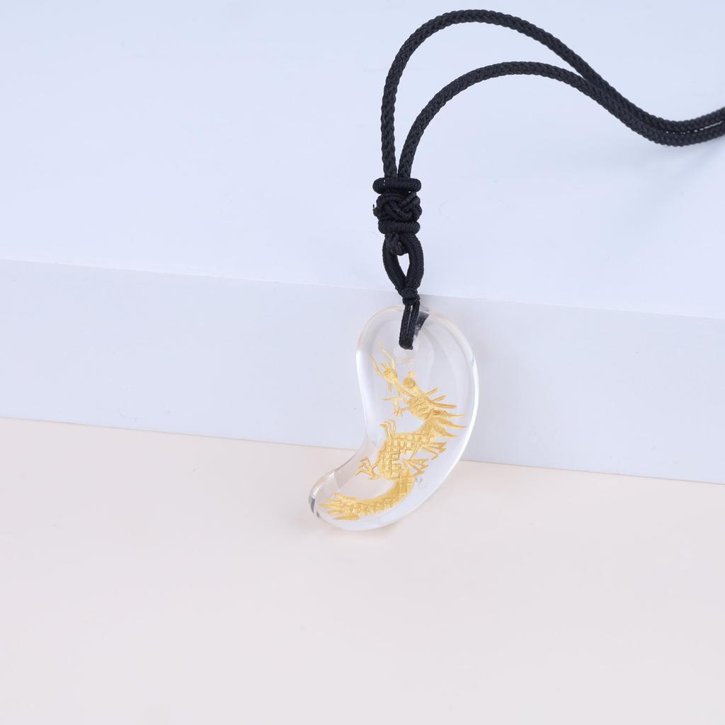 Crystal Dragon Carving Purification and Good Fortune Amulet Magatama Power Stone Adjustable Unisex [KOAI] Necklace, Length,