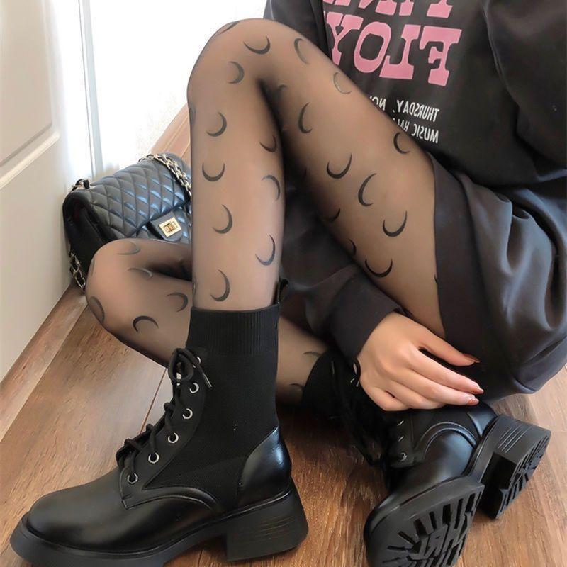 Monddruck Laufmaschenfeste Strümpfe für Damen Dünner Stil Trendig Schwarz Anti-Pilling Sexy Bein-Schlankheits Unterzieh-Strumpfhose