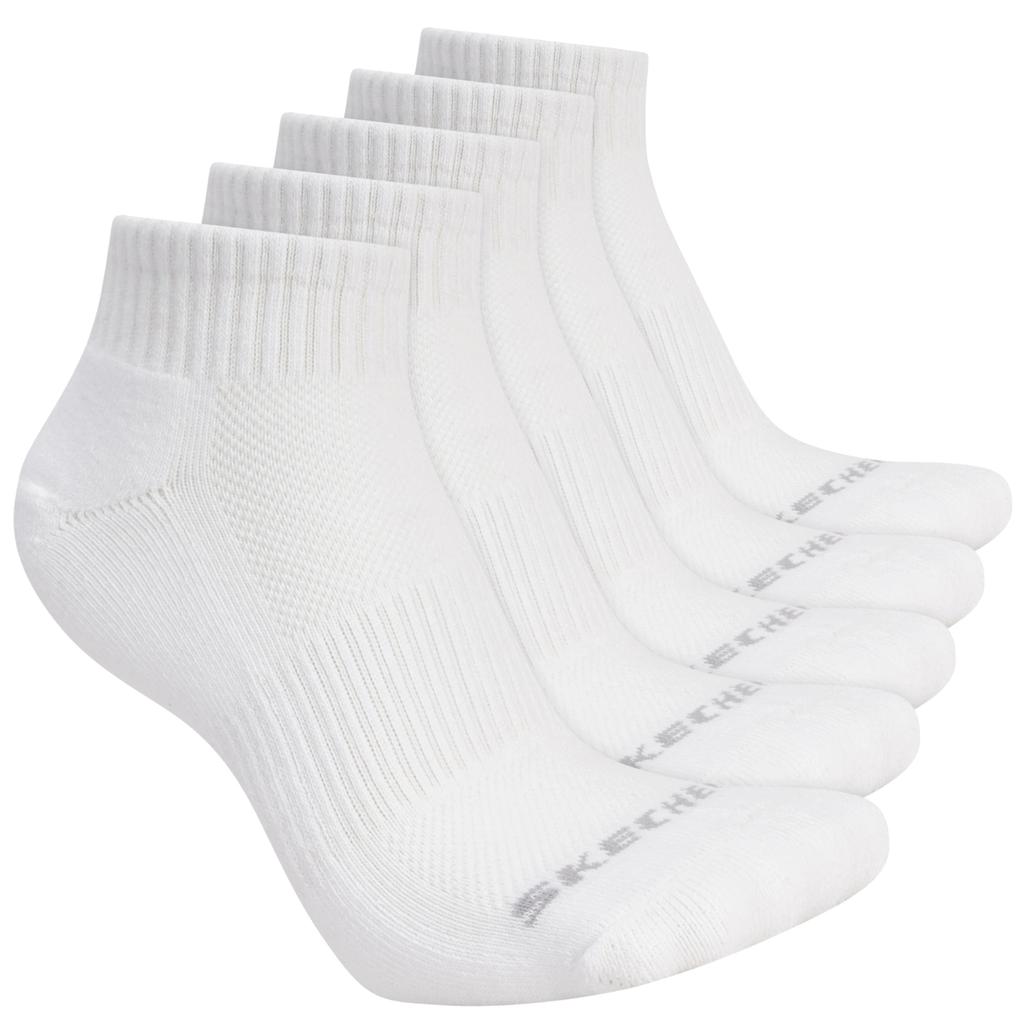 Skechers 5pk Unisex 1/2 Terry Qtr Crew, Unisex White Socks