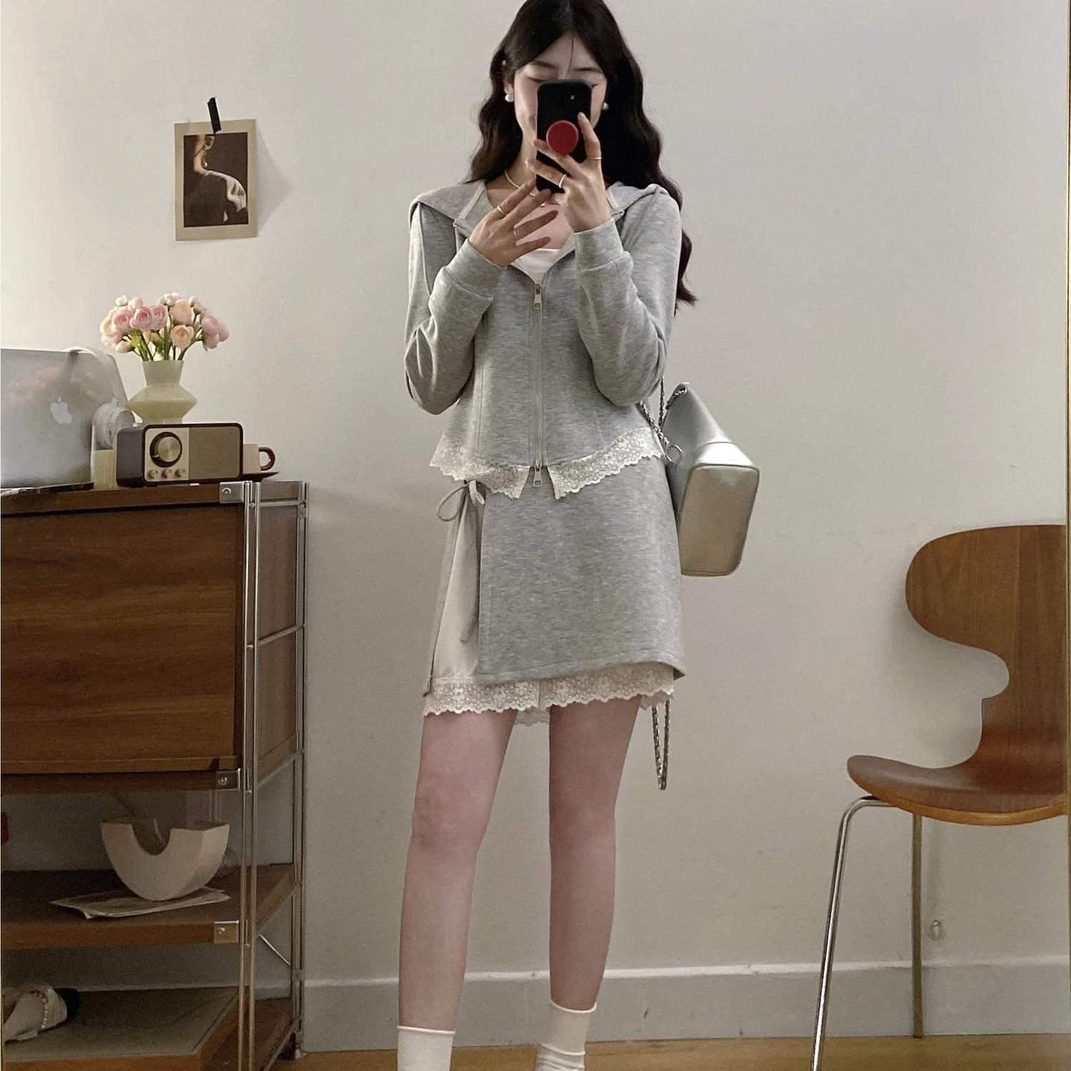 

Academy Style Lace-Trimmed Sweatshirt Dress Set - Street and Ballet Style S 70-85 lbs