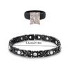 s Black Jewelry Set, Emerald Cut CZ Silicone Ring + Black Crystal Link Bracelet, Gothic Hip Hop Statement Jewelry for Men/Wom