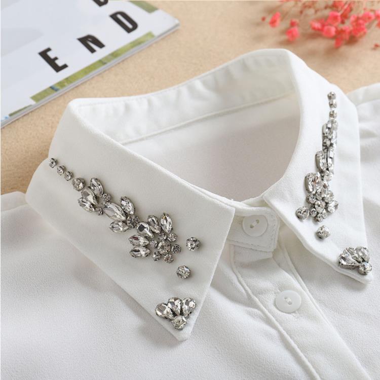 Vintage White Woman Fake Collar Black Crystal Lady Detachable Collar shirt Neckwear False Collar With Beads Clothing Accessories