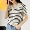 Summer  Turn Down Collar Striped Knitted Sweater Women Pullovers Short Sleeve Knit Sweater Pullover Women Tops