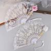 Ladies Lace Hand Fan Black White Cloth Folding Fans With Tassels Ancient-Style Dance Folding Hand Fan For Wedding Party Favor