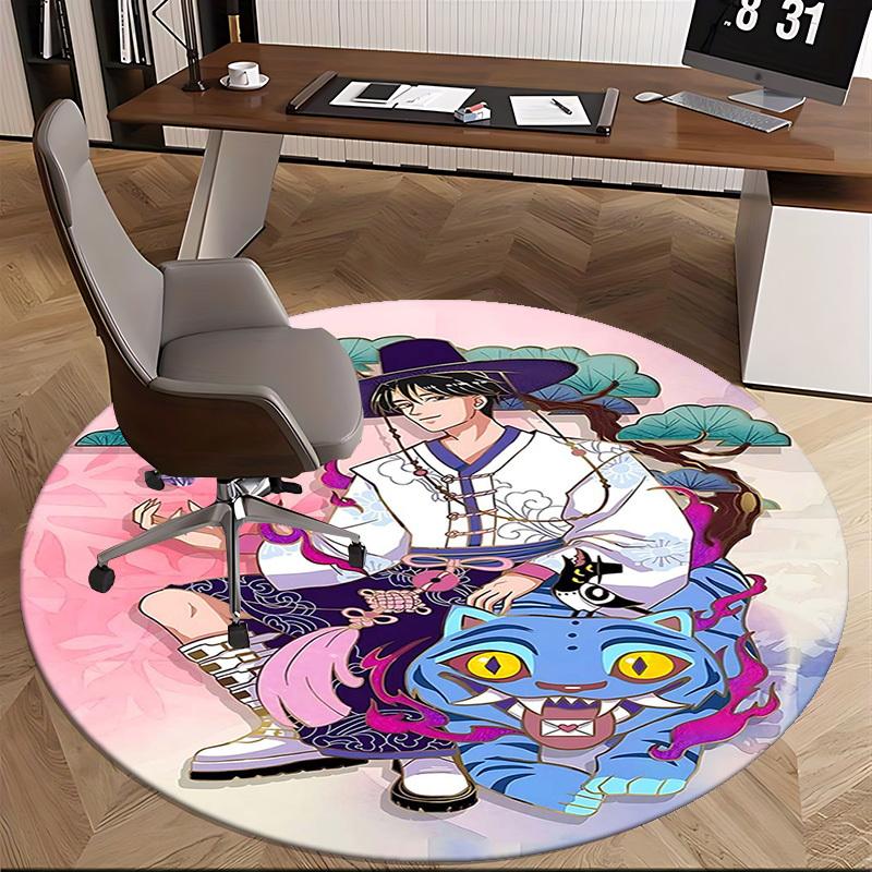 1pc Anime Cartoon Design Round Carpet  Office Chair Mat, NonSlip Rug for Home Decor