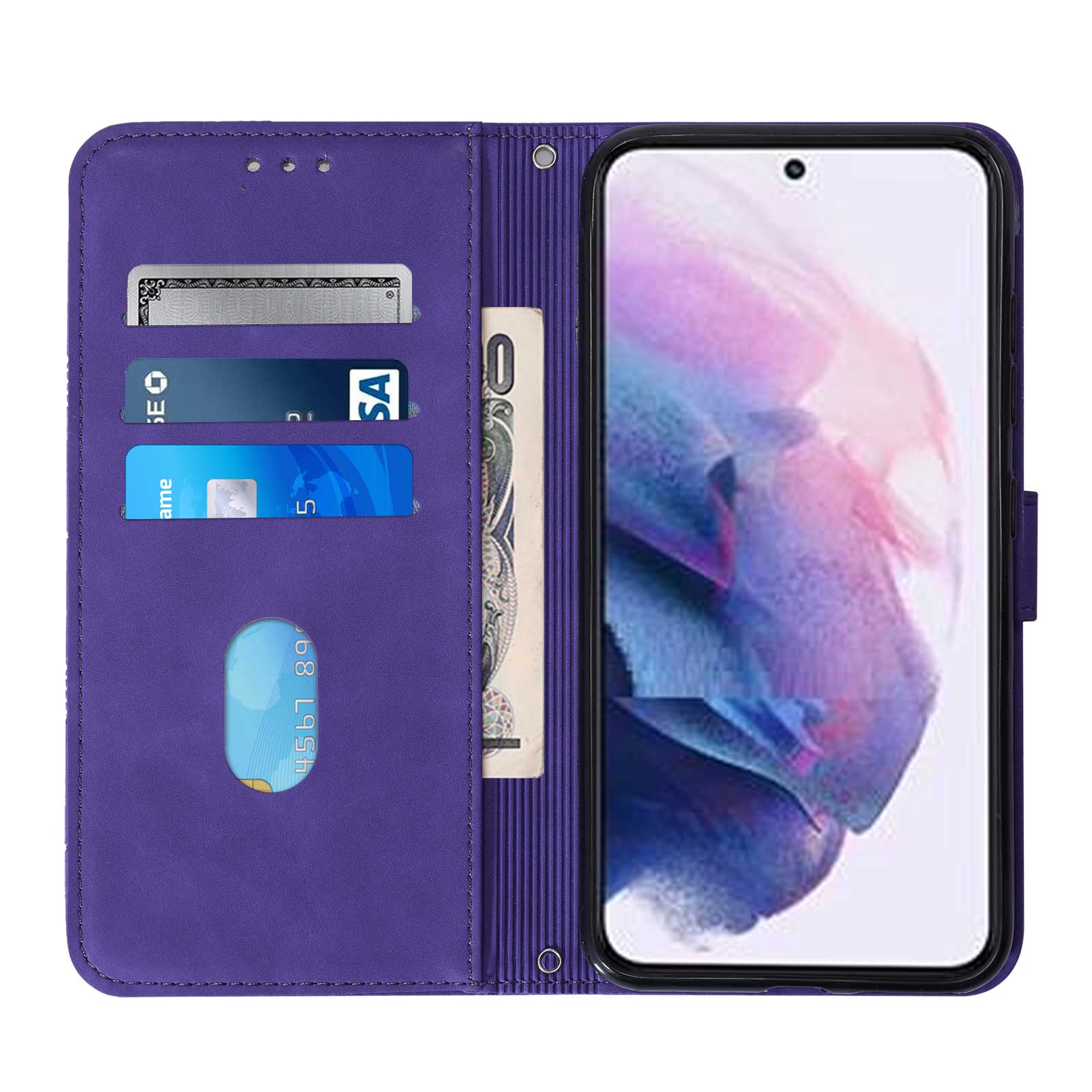 

For Samsung Galaxy S23 Leather Case with Hand Strap Wallet Stand Phone Cover Purple