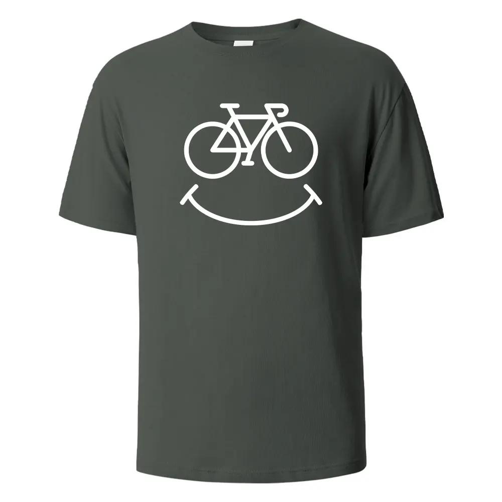Bike Smile Print T-Shirt Casual Short Sleeved Tops Summer Tees For Unisex100% Cotton O-neck Oversize Streetwear Basic Top