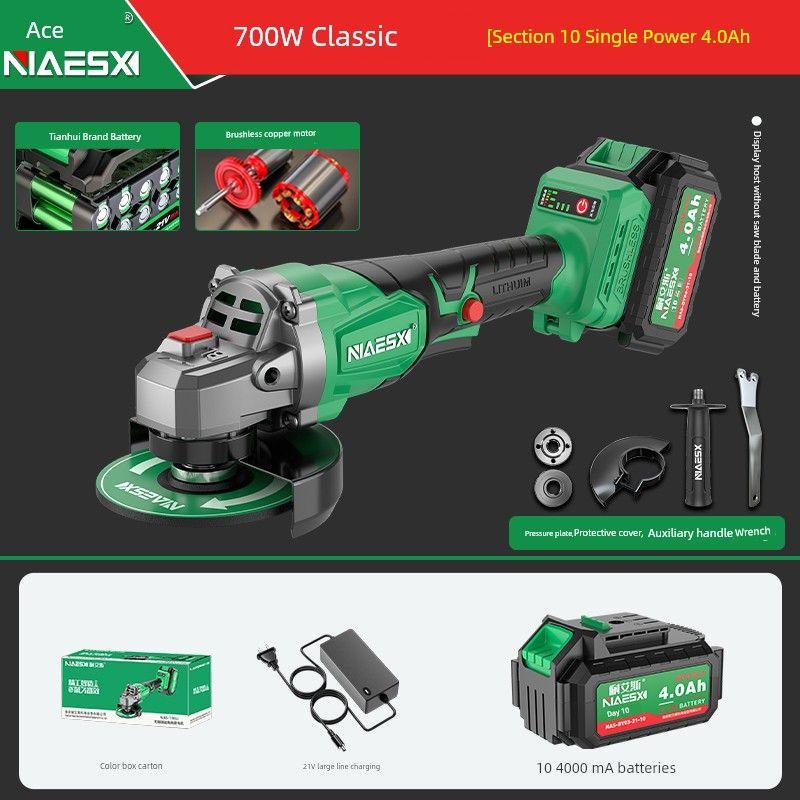 

Naies Lithium-Ion Angle Grinder Genuine Goods High-Power Charging Cutting Machine Handheld Electric Mini For Home Polishing Machine Classic [4AH a battery version of 10 cells]]