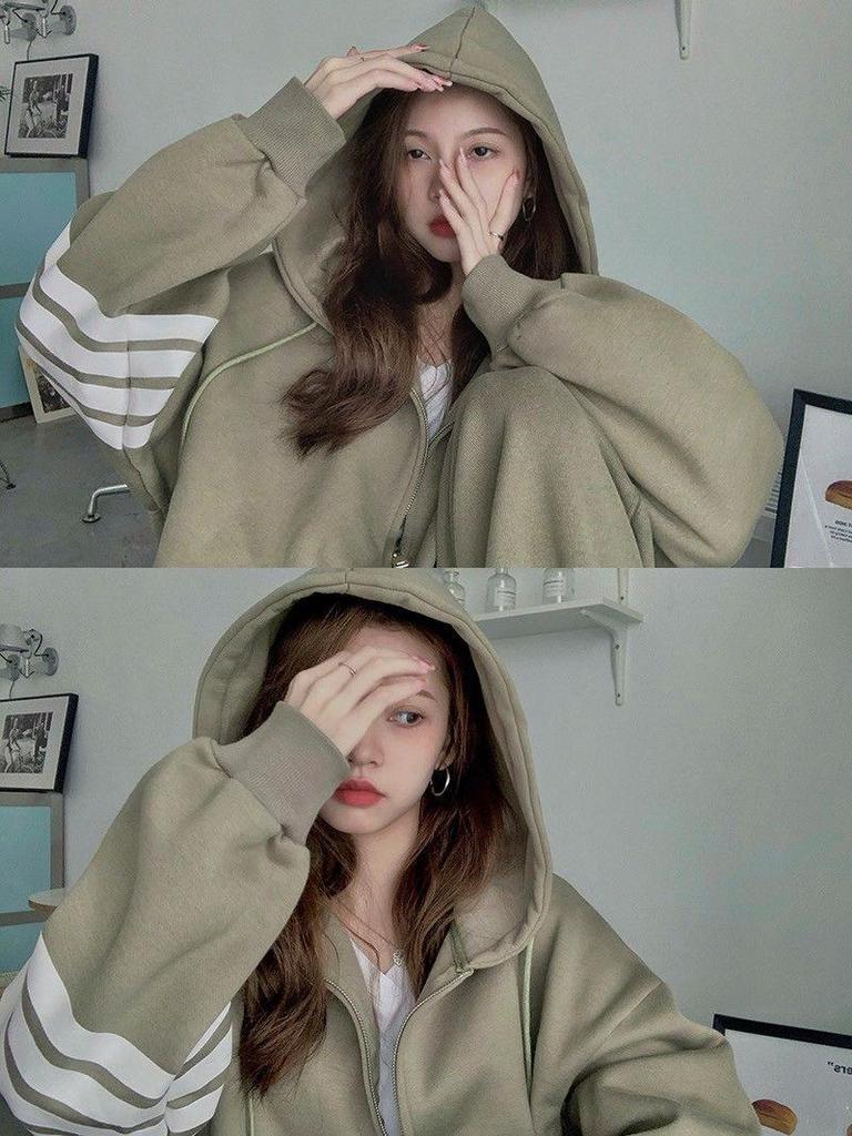 Dámská tepláková souprava Influencer: Volná mikina s kapucí na zip a tepláky v korejském stylu pro podzimní/jarní ležérní módu