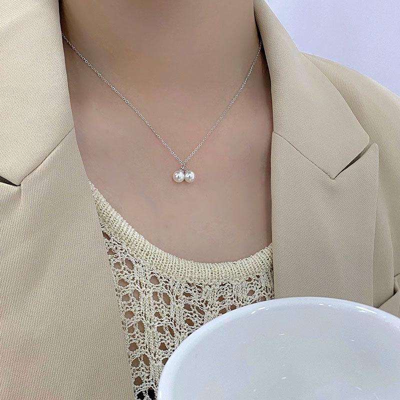 Coliere Simple Franțuzești cu Două Perle cu Temperament și Lanțuri Versatile pentru Claviculă Colier Nișă Nou