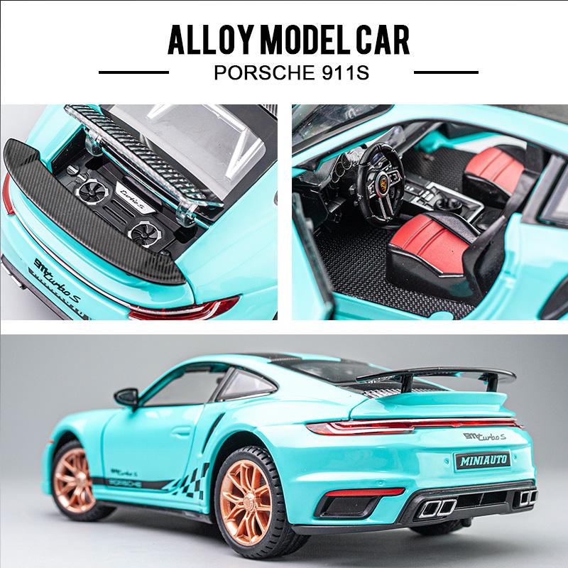 1:24 Scale 911 Turbos Metal Sports Car Alloy Model Car Diecast & Toy Car Simulation Sound and Light Collection Children's Gift