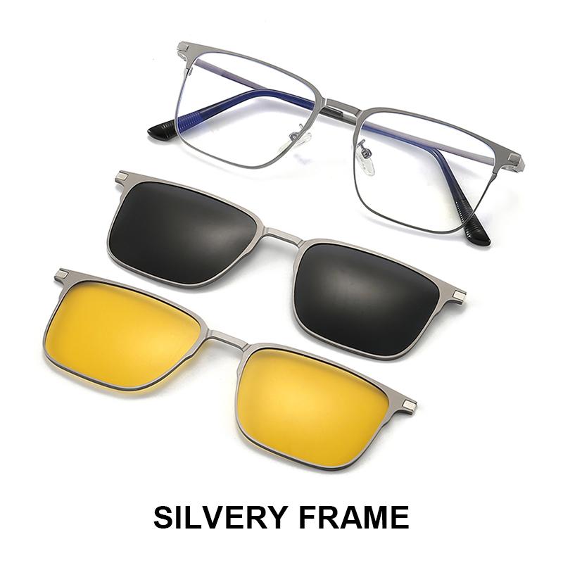 

Metal 3 In 1 New Style Magnet Clip On Glasses Frame Trend Polarized Sunglasses For Men 2023 Optical Computer Glasses UV400 7012