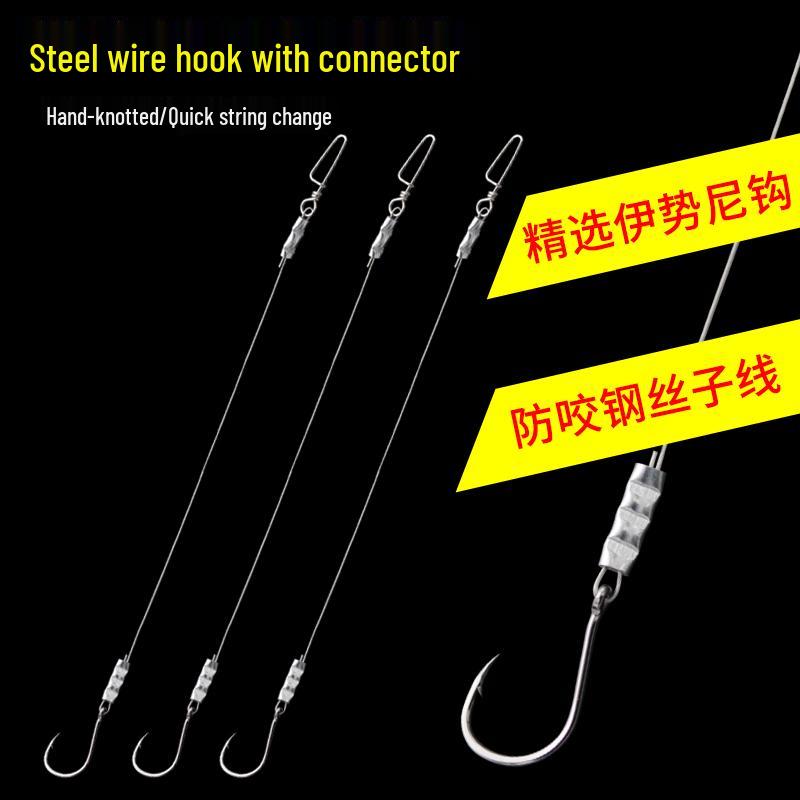 Verschleißfeste Stahlvorfachleine mit Bissschutz und Iseni Einzelhaken für große Fische und Tilapia, Ideal für das Angeln auf Weißen Pomfret