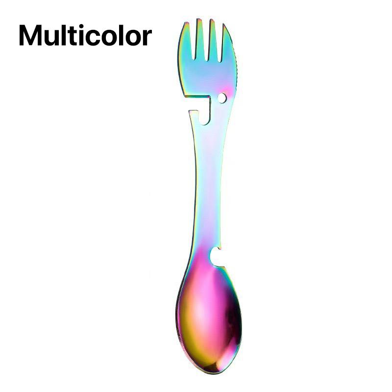 5 In 1 Multitool Stainless Steel Fork Spork Spoon Cutlery Flatware Utensil Portable Camp Multi Tool Bottle Opener Can Opener