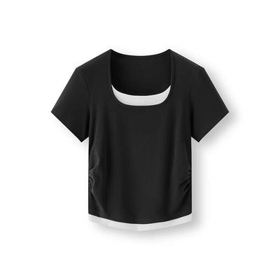 Semir Kurzarm-T-Shirt für Damen, Cropped Faux Two-Piece Vielseitiges Oberteil