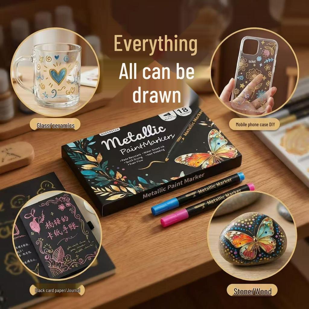 Cross Metal Marker Set: 18 Water-Based Paint Pens for Waterproof Outdoor Metal Touch-Ups