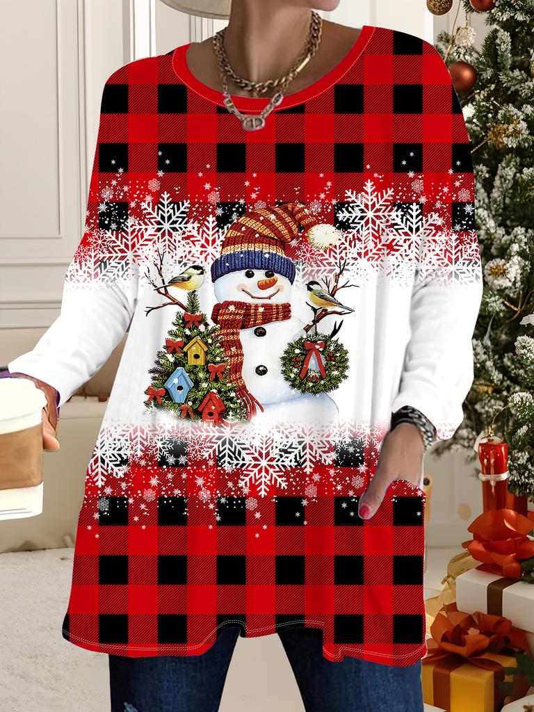 2025 Autumn Winter New Plus Size Women's Tops, Christmas 3D Print Fashion Crew Neck Long Sleeve T-Shirts