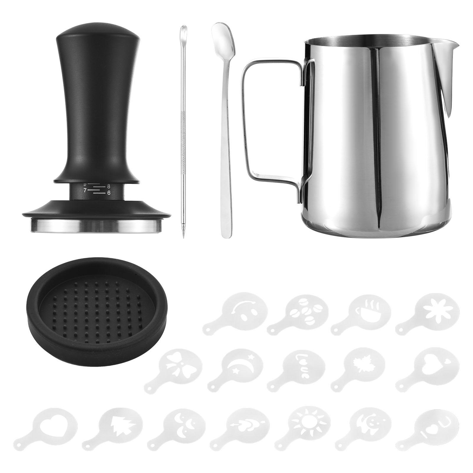 

Набор для латте-арта 21 шт. 350 мл кувшин из нержавеющей стали для вспенивания молока со шкалой 16 шт. кофейных трафаретов для украшения 58 мм 21pcs Set