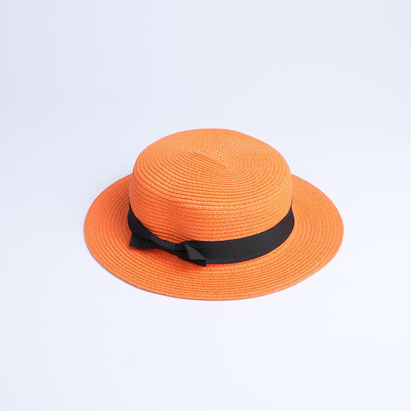 Parent-child sale sun flat straw hat boater hat girls bow summer Hats For Women kid and Beach flat panama straw hat