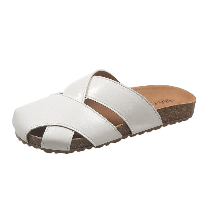 

Breathable hollow versatile lazy matte leather bag head half slippers women wear 2025 new summer flat bottom half tray shoes 35