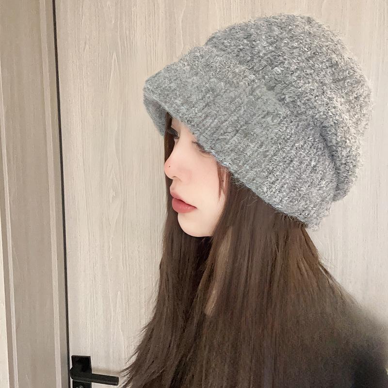 

Вязаные плюшевые и утолщенные шапки для женщин на осень и зиму, с защитой ушей и теплые, маленькая шерстяная шапка, подчеркивающая лицо M（56-58cm）